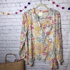 Maeve Anthropologie Laiken Asymmetric Floral Top